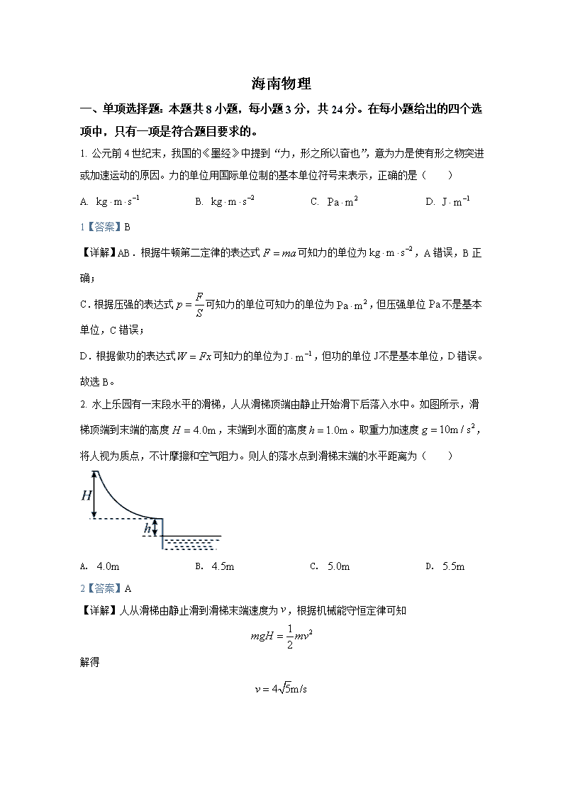 2021年海南高考物理真题试卷