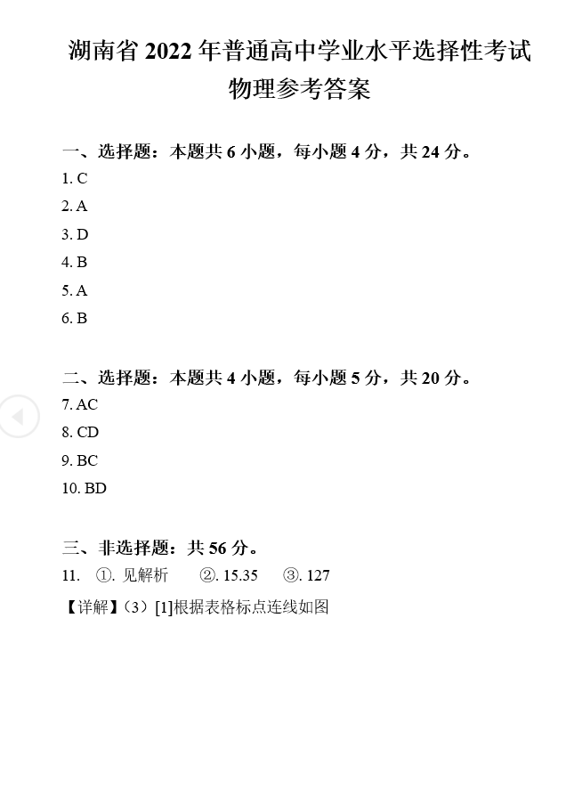 湖南高考物理试题及答案