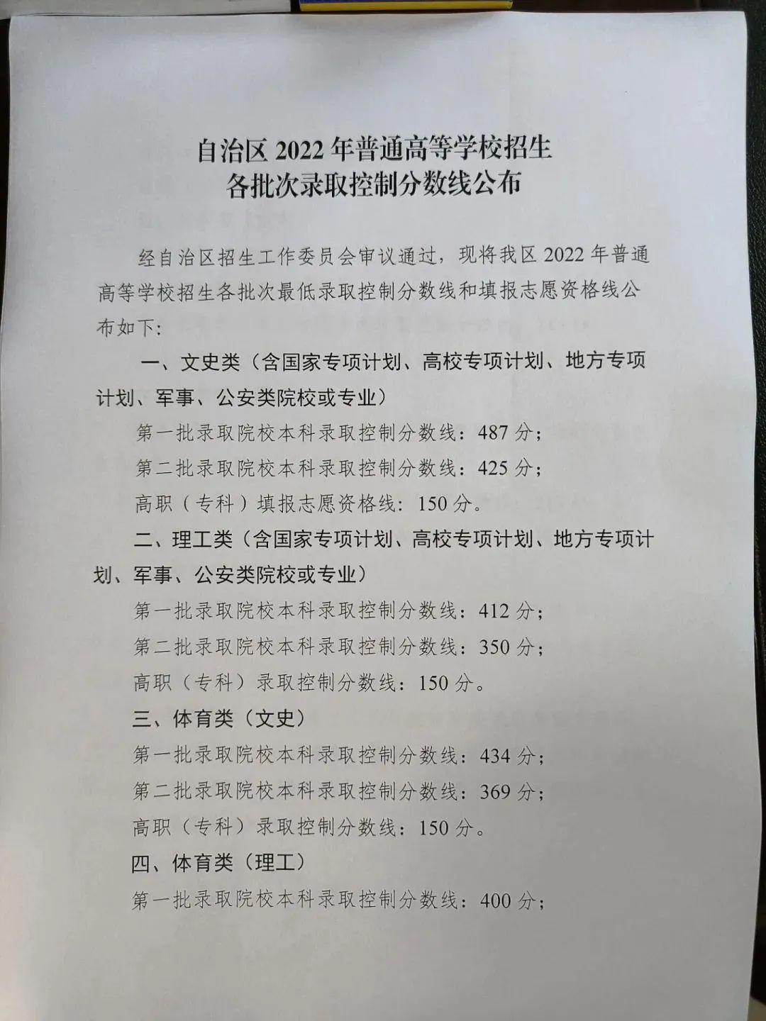 2022江西宁夏高考分批次分数线具体