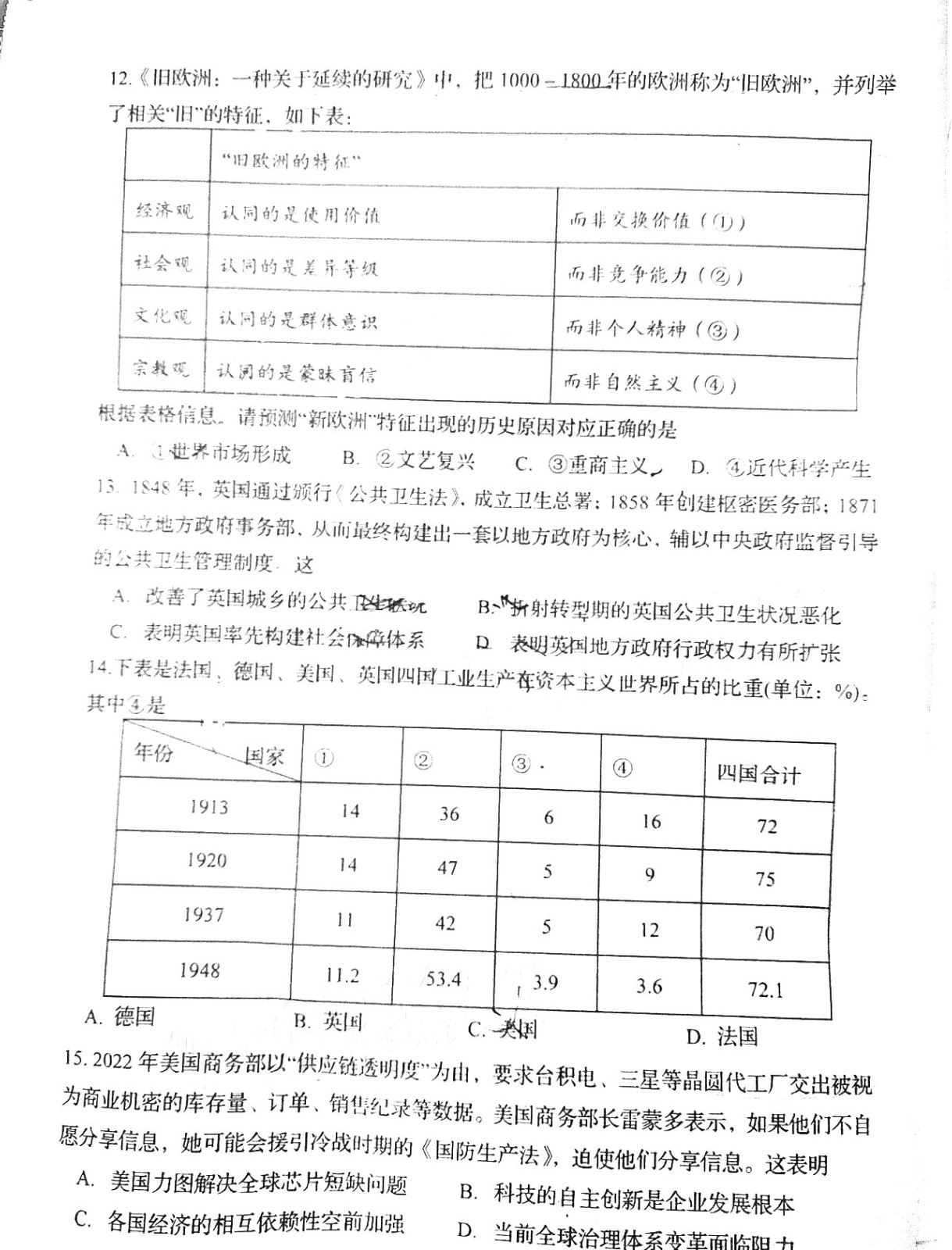 湖南省岳阳市2023届高三二模历史试题
