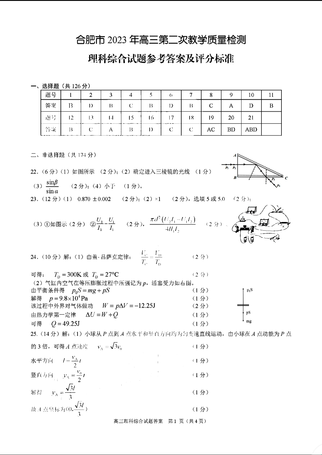 安徽省合肥市2023届高三二模理科综合试题