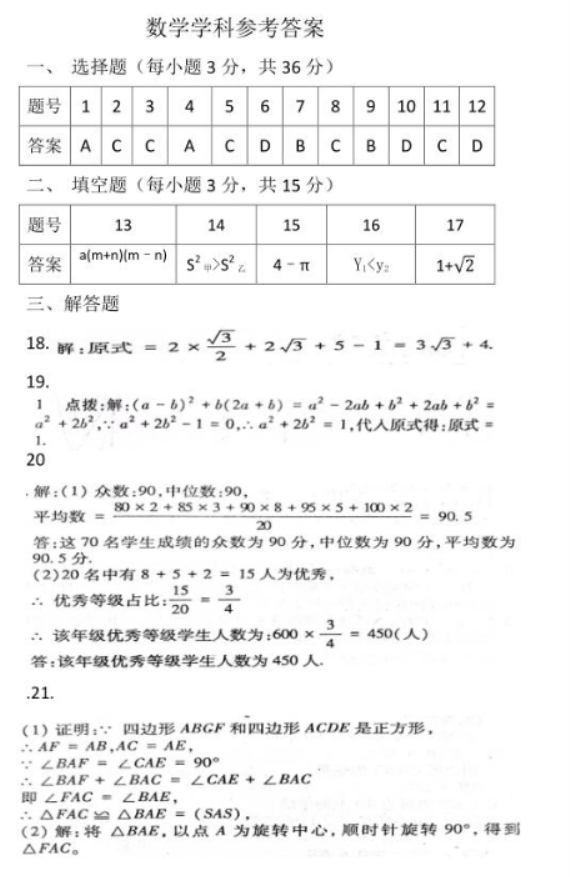 2023年洛阳中考数学模拟试题及答案