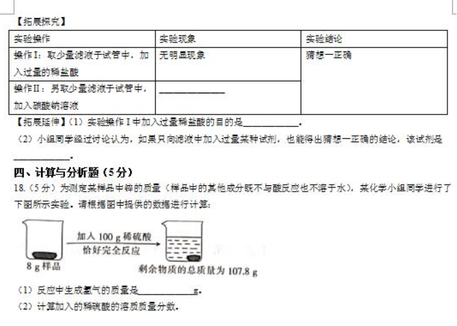 2023青岛智荣中学中考化学模拟试题及答案