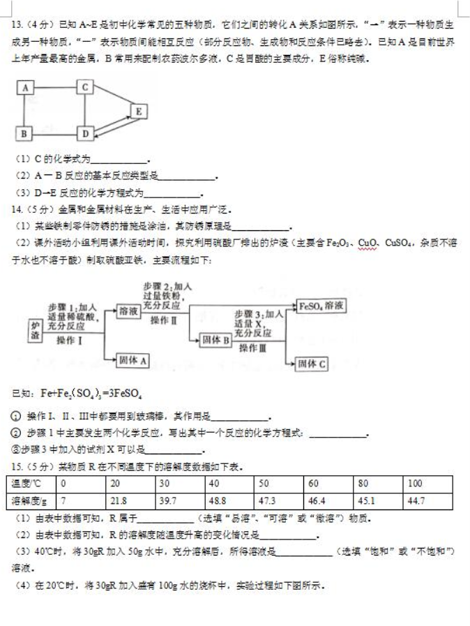 2023青岛智荣中学中考化学模拟试题及答案