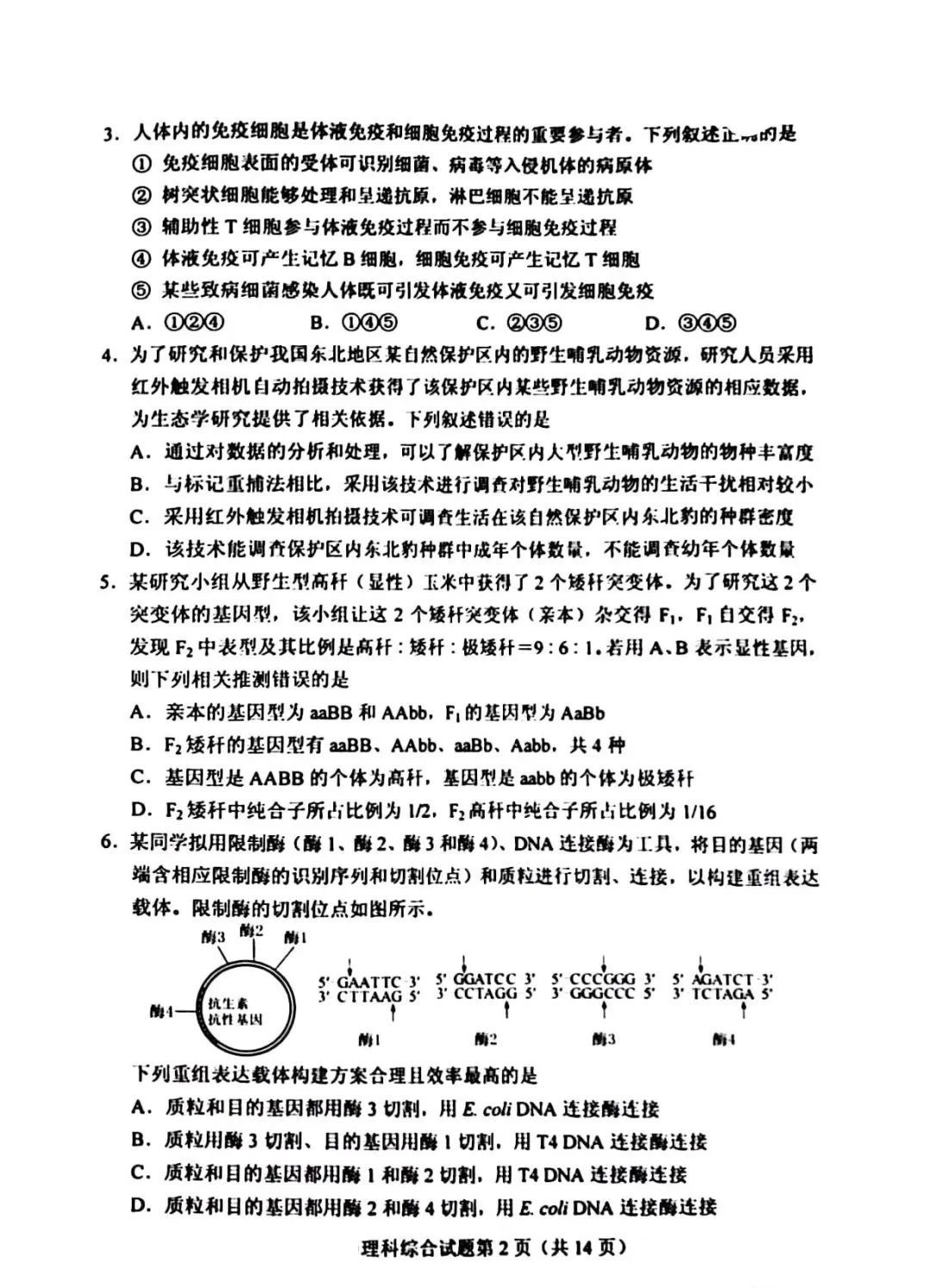 高考2023新课标二卷理综试题图