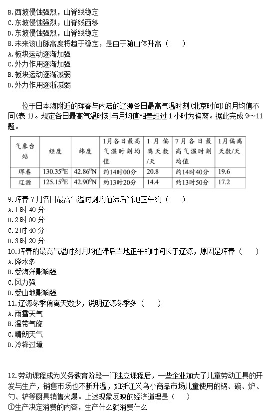 2023年高考文综真题（全国乙卷）