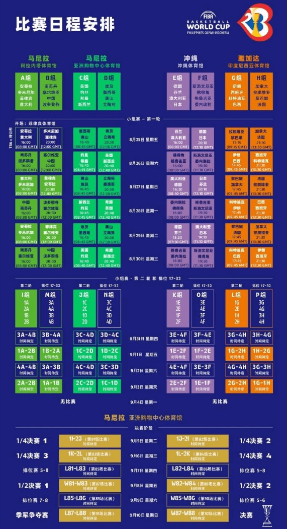 男篮世界杯2023比赛赛程表