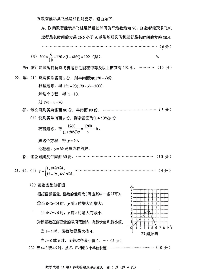 2023年重庆中考数学A卷试卷及参考答案