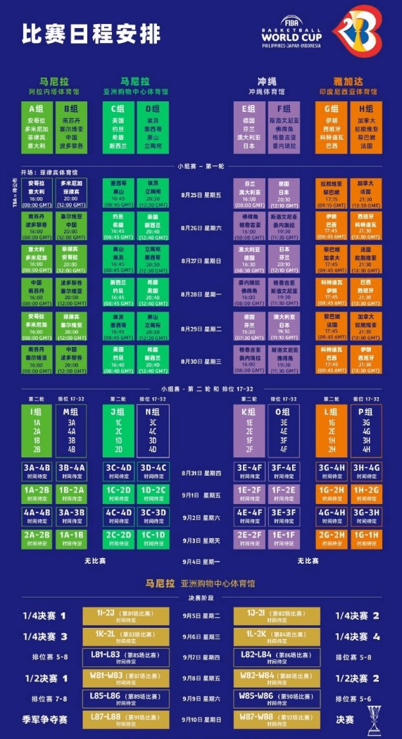 男篮世界杯2023中国队赛程安排