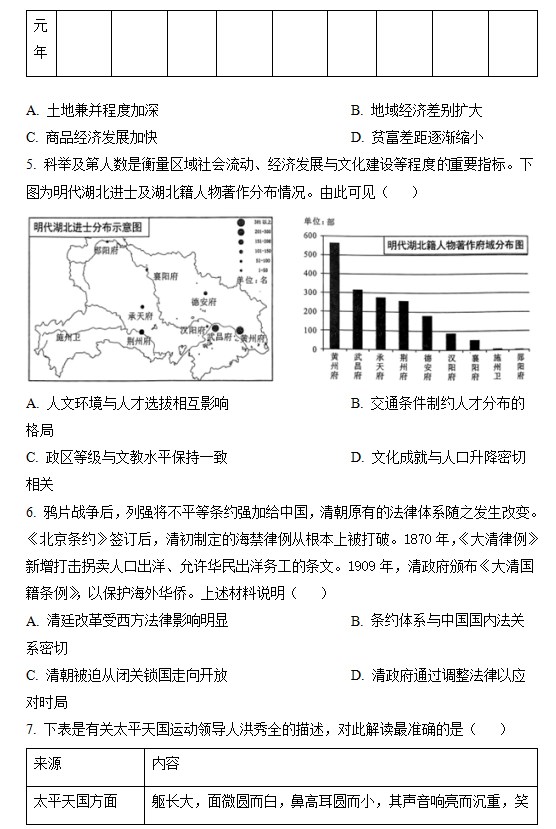 2023湖北高考历史试卷