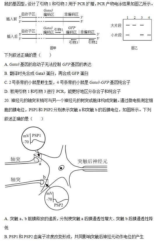 2023浙江高考生物卷真题