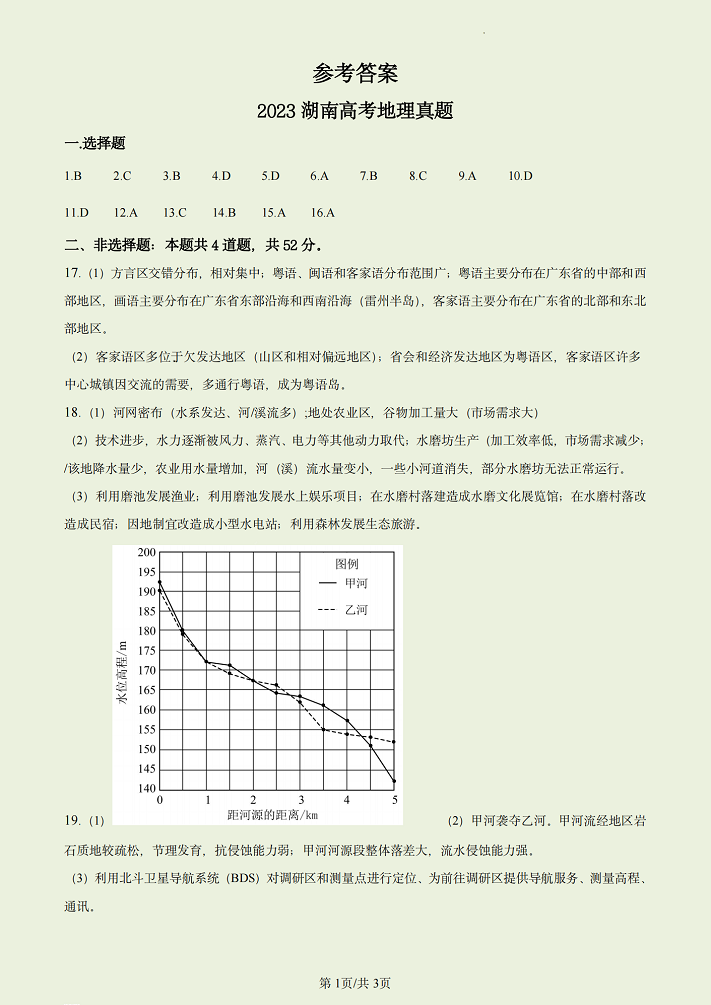 2023高考地理湖南卷含答案解析