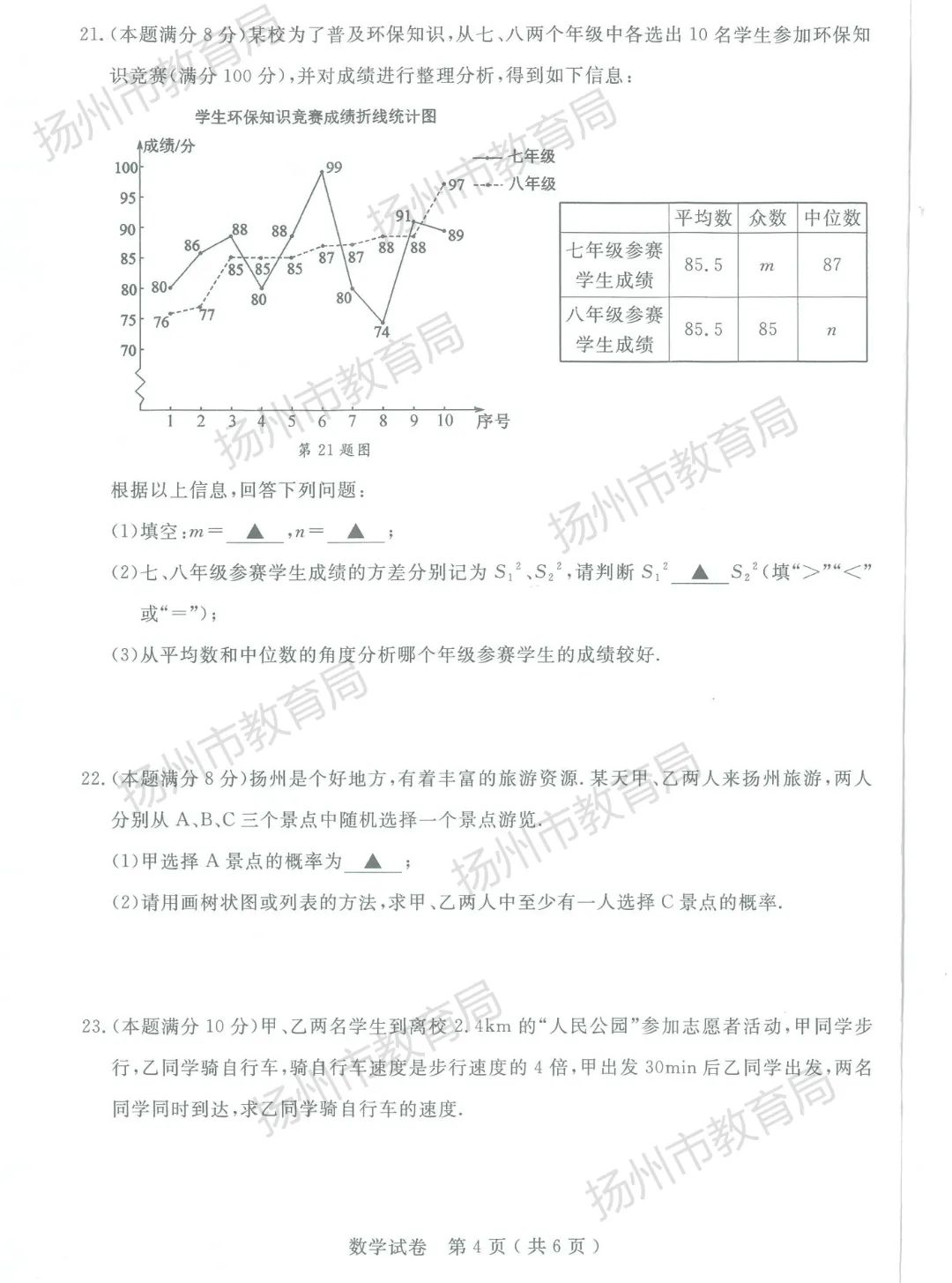 2023年扬州市中考数学试卷