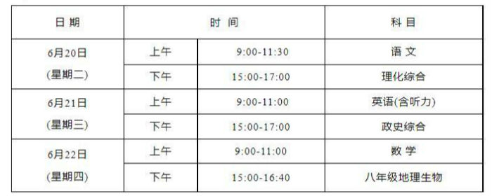 荆州中考2023具体科目时间表