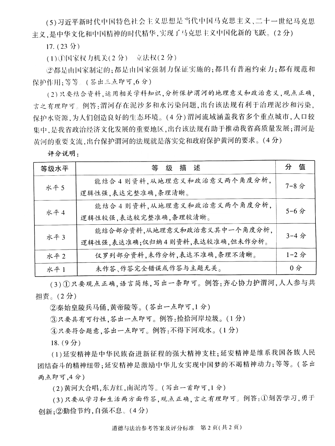 2023年陕西中考道德与法治试卷和答案