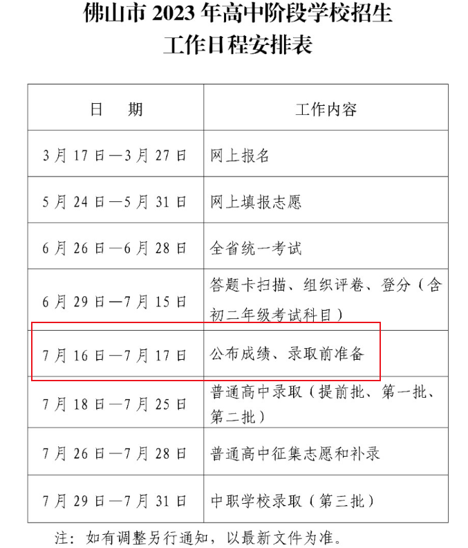 2023年广东佛山中考成绩查询时间7月16日起