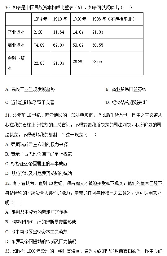2023云南高考文综试题及参考答案