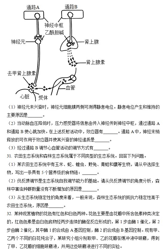 2023河南高考理综试题及参考答案