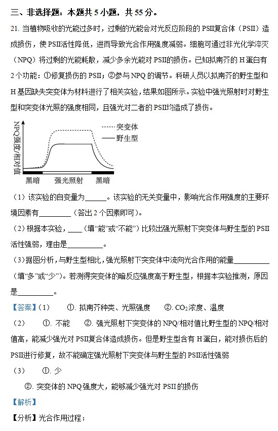 2023年高考生物山东卷试题+参考答案