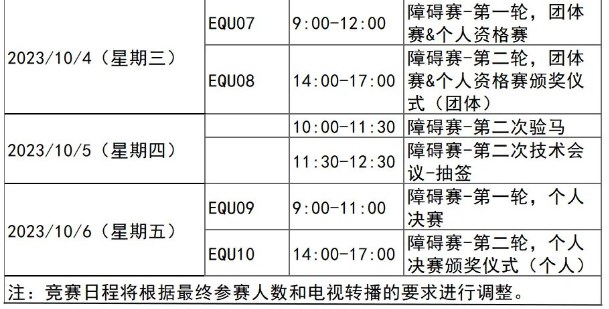 杭州亚运会马术项目比赛时间
