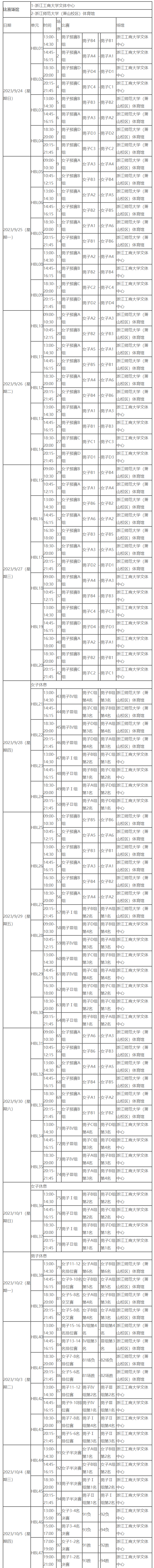 杭州亚运会手球赛程时间