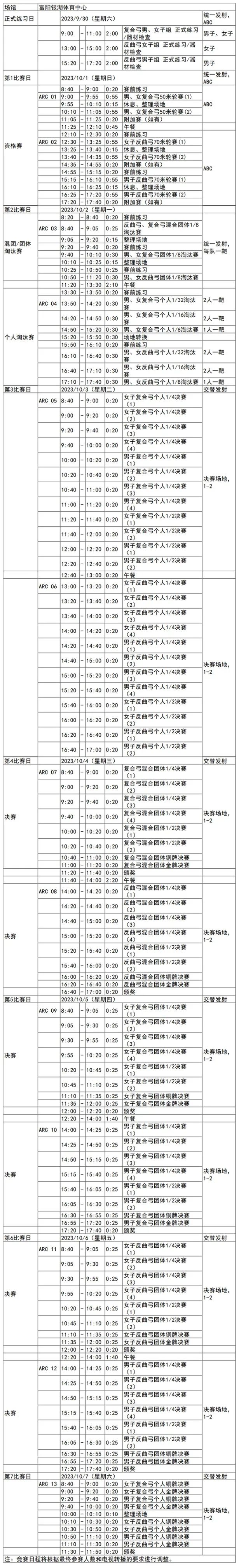 杭州19届亚运会射箭比赛时间表