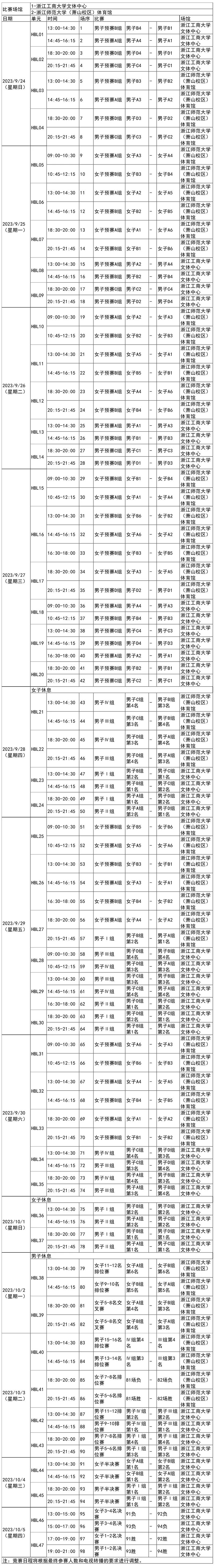 杭州亚运会2023手球比赛日历表