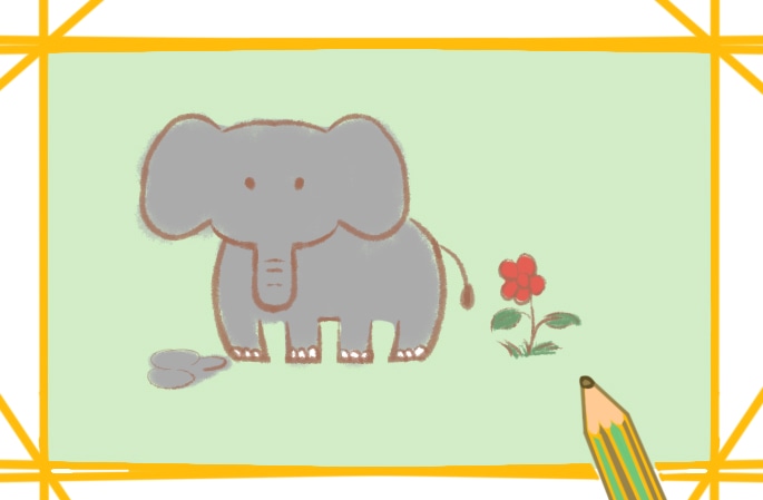 萌萌的大象上色简笔画要怎么画