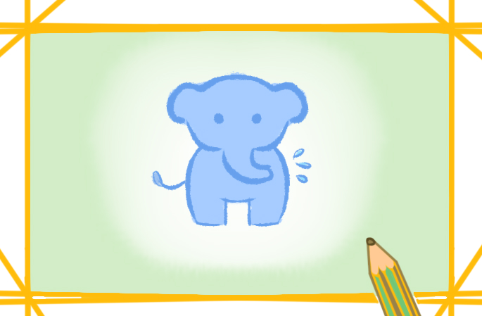 萌萌的大象上色简笔画图片教程步骤