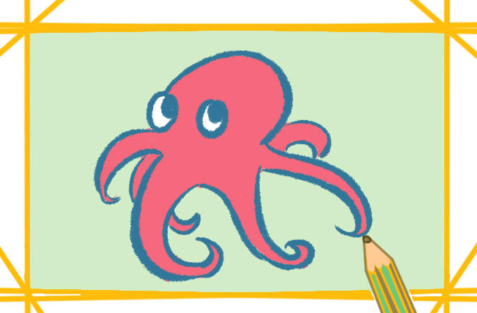 红色的大章鱼上色简笔画要怎么画