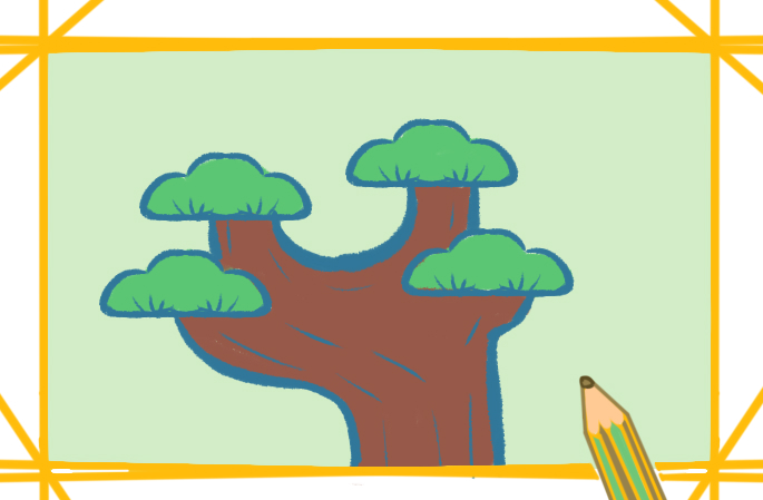 弯弯曲曲的松树上色简笔画图片教程步骤