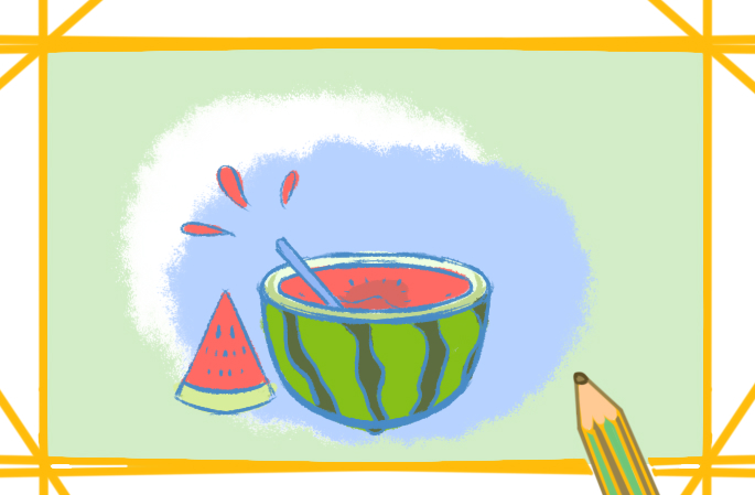 清凉解暑的西瓜上色简笔画要怎么画
