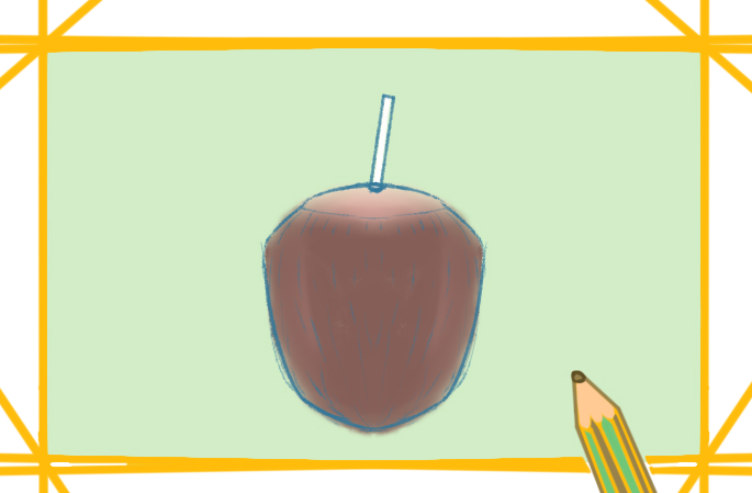 夏日的椰子上色简笔画图片教程