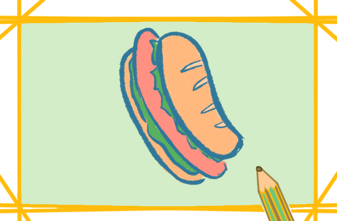 美食之热狗面包上色简笔画要怎么画