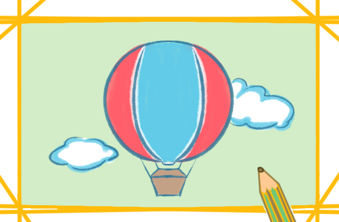 空中的热气球上色简笔画图片教程